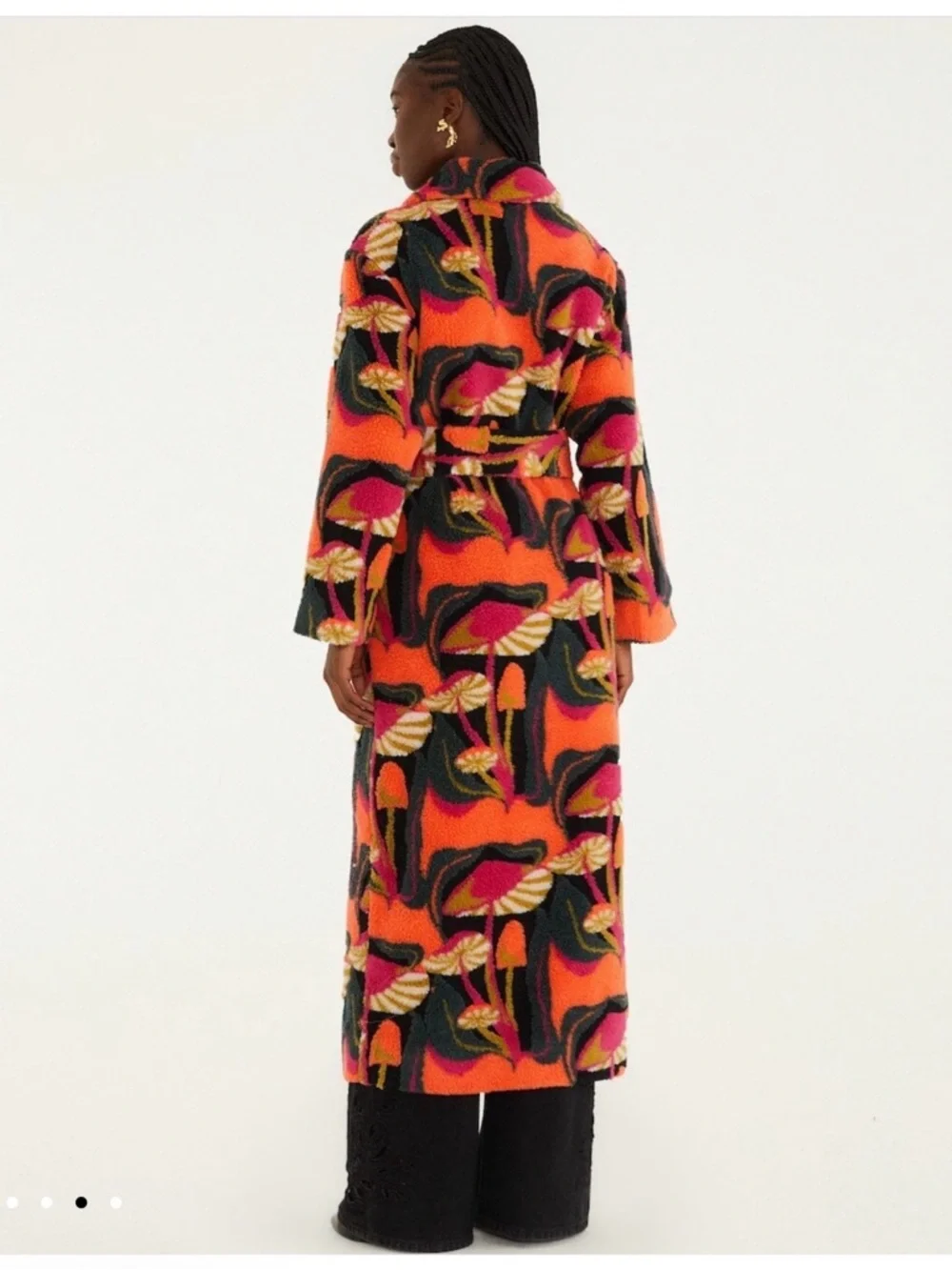FARM RIO Black Wild Mushrooms Maxi Fleece Coat - Picture 4 of 5